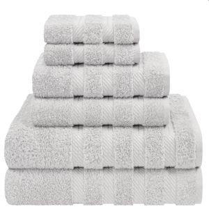 American Soft Linen Luxury Turkish 6 Piece Towel Set, 100% Cotton Soft Absorbent Bath Towels for Bathroom- Color: Silver gray