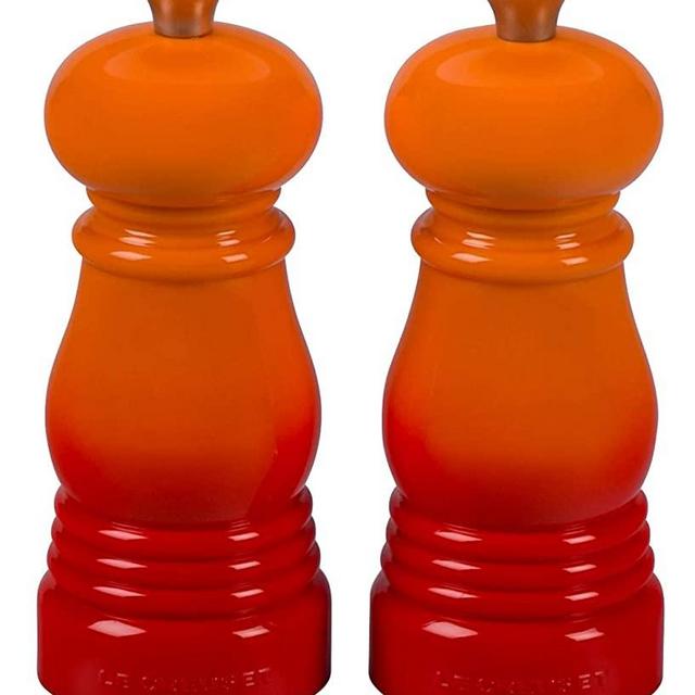 Le Creuset Petite Salt and Pepper Mill Set, 5" x 2" each, Flame