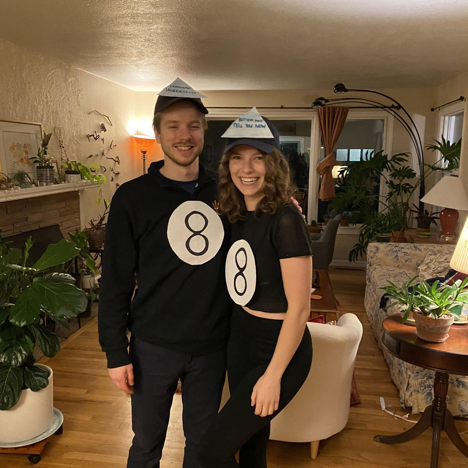 We're great at the last-minute Halloween costumes. Just two magic 8 balls with a bright future!