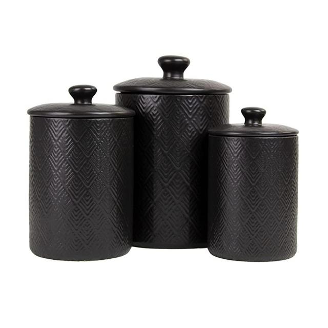 10 Strawberry Street Kitchen Canister Set, 3 Piece, Marquis Matte Black