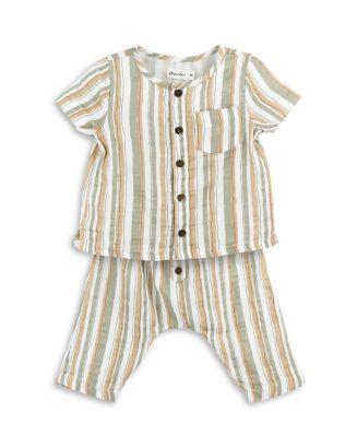 Oliver & Rain Boys' Cotton Striped Shirt and Shorts Set - Baby