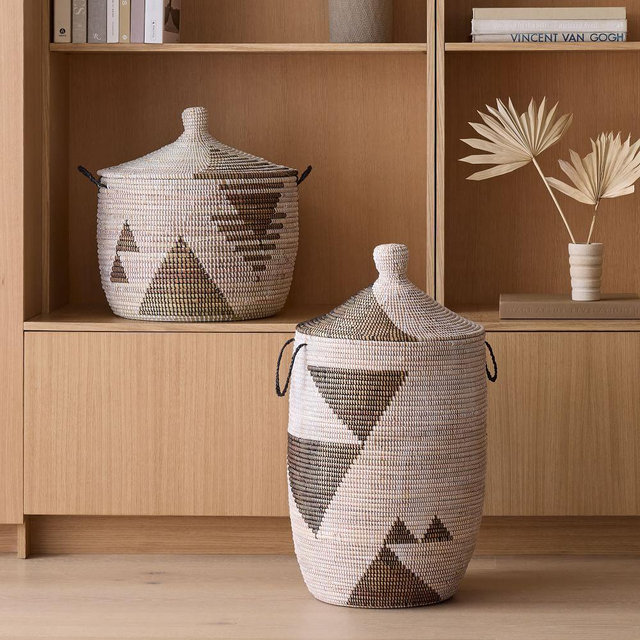 Graphic Millet Lidded Baskets - Black/White