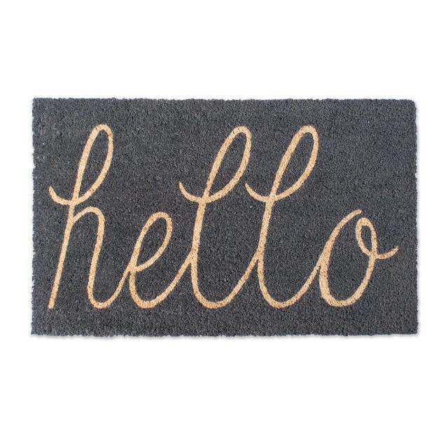 DII Indoor/Outdoor Natural Coir Easy Clean Rubber Non Slip Backing Entry Way Doormat For Patio, Front Door, All Weather Exterior Doors, 18 x 30&quot; - Gray Hello