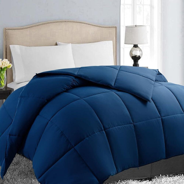 EASELAND All Season Oversized Queen Soft Quilted Down Alternative Comforter Reversible Duvet Insert with Corner Tabs,Winter Summer Warm Fluffy,Navy,98x98 inches