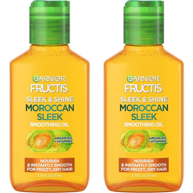 Garnier Fructis Sleek & Shine Moroccan Sleek Smoothing Oil for Frizzy, Dry Hair, Argan Oil, 3.75 Fl Oz, 2 Count (Packaging May Vary)