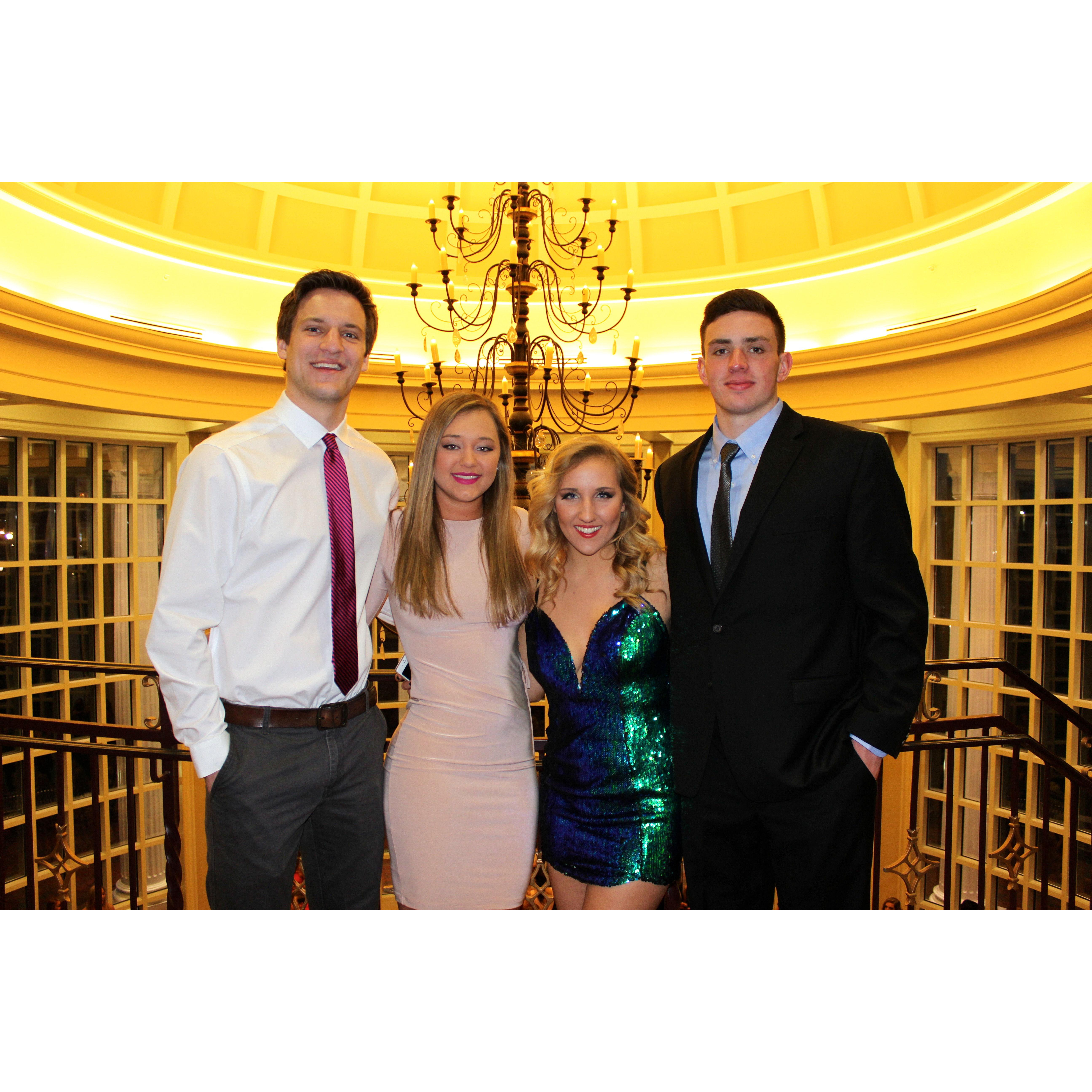 The first photo taken of us on the night we met including one of our favorite people; bridesmaid Lexie