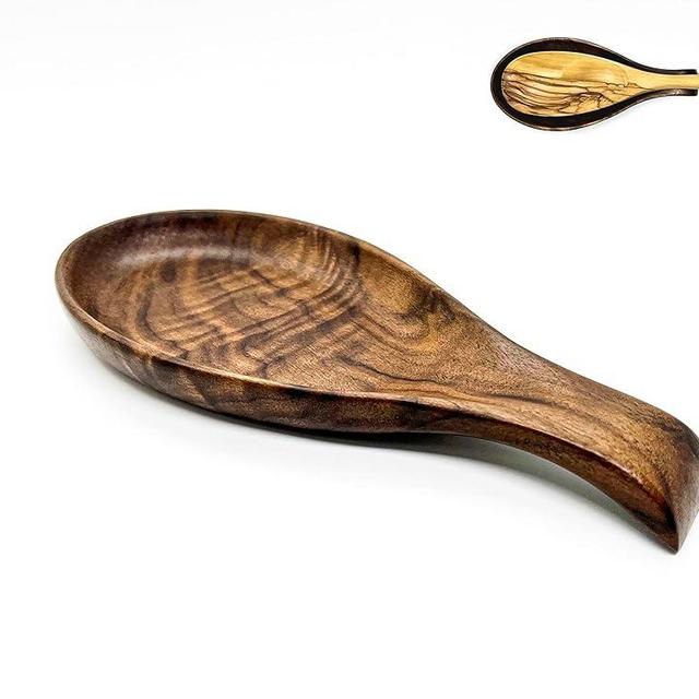 Kityemo Walnut Wooden Spoon Rest Cooking Spoon Holder Organizer Heat-Resistant Wood Utensil Rest, Spoon Holder for Stove Top, Kitchen Utensil Holder for Ladles, Turner, Brush, Spatula& More