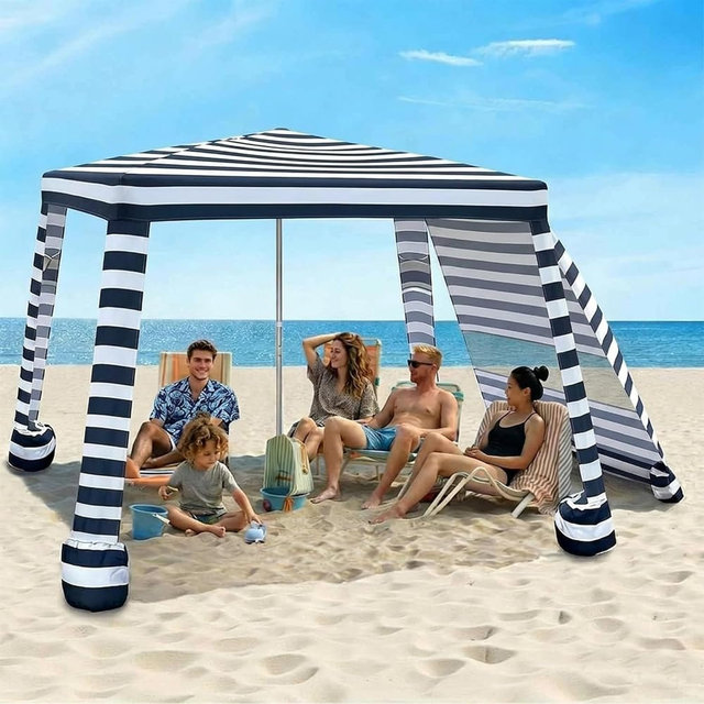AMMSUN Portable Beach Cabana, 8'×8' Beach Canopy, Easy Set up and Take Down, Cabana Tent with Sand Pockets，Foldable Beach Tent Sun Shelter Family-Sized Beach shelter UPF50+