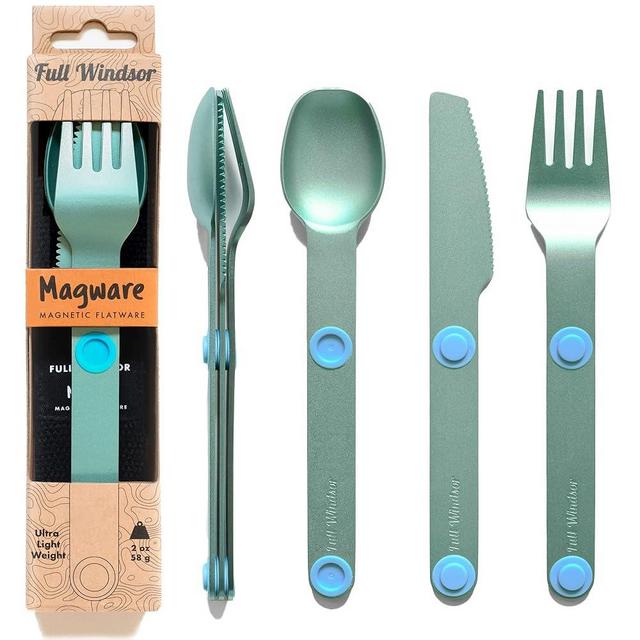 MAGWARE Magnetic Camping Utensils Set - Portable & Reusable Metal Travel Flatware with a Case for Camping, Picnic, Office & Kid's Lunchbox | Camping Cutlery Set | Knife, Fork & Spoon (3 PCS)