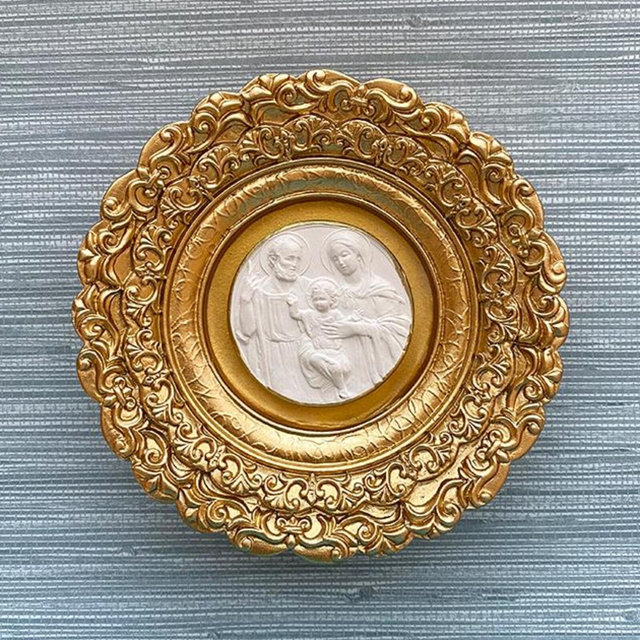 Framed Intaglio, The Holy Family, Religious, Filigree Frame, Plaster, Catholic, Christianity