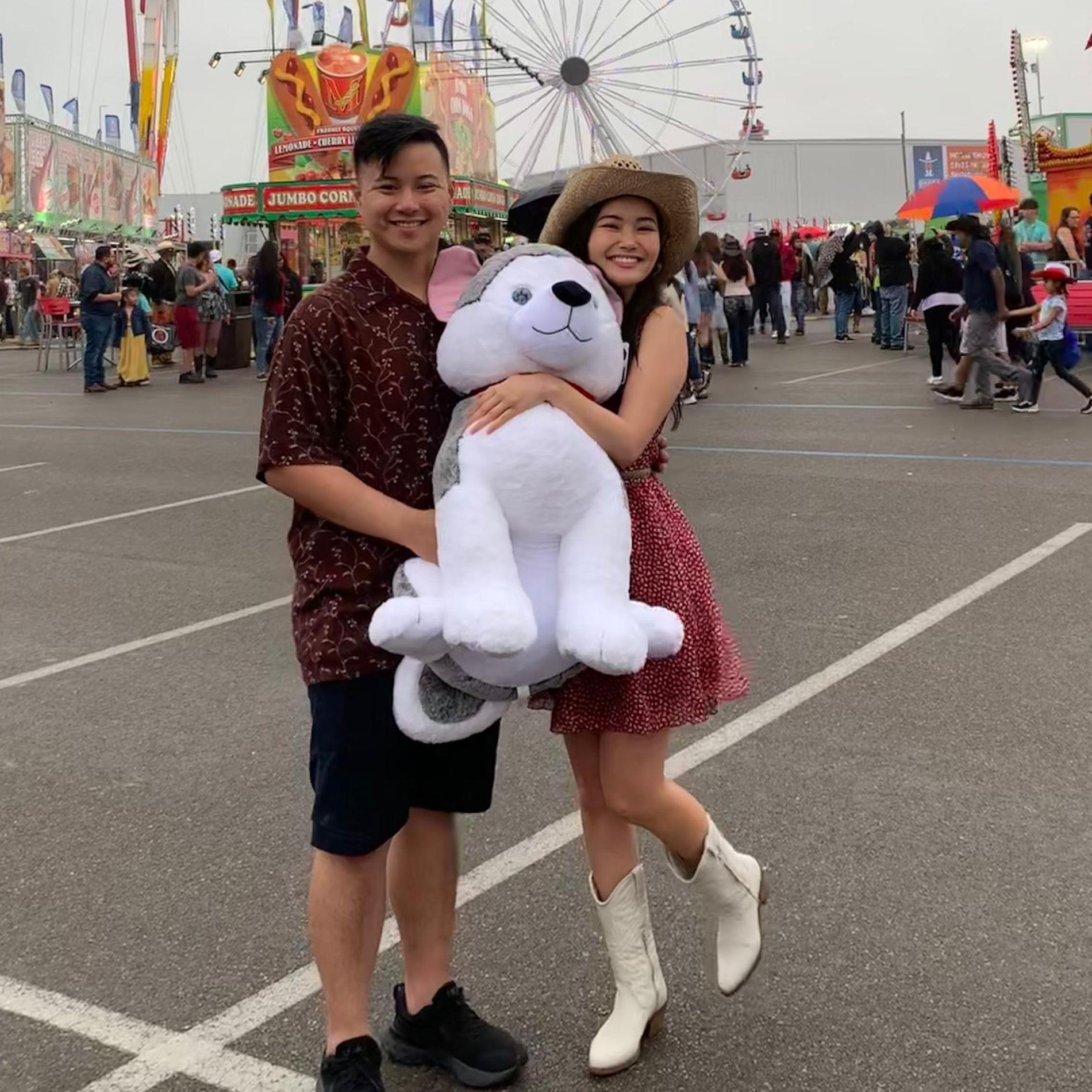 Our first time to the Houston Rodeo together. Kenneth won a prize!