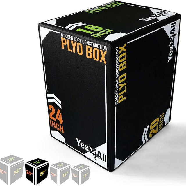 Yes4All 3-in-1 Soft Plyo Box Wooden Core – Gentle for Shins - Non-Slip Multi-Use Plyometric Box for Jumping, Conditioning, and Strength Training – Choose from 4 Different Sizes