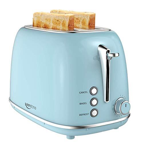 2 Slice Toaster Retro Stainless Steel Toaster with Bagel, Cancel, Defrost Function and 6 Bread Shade Settings Bread Toaster, Extra Wide Slot and Removable Crumb Tray, Blue