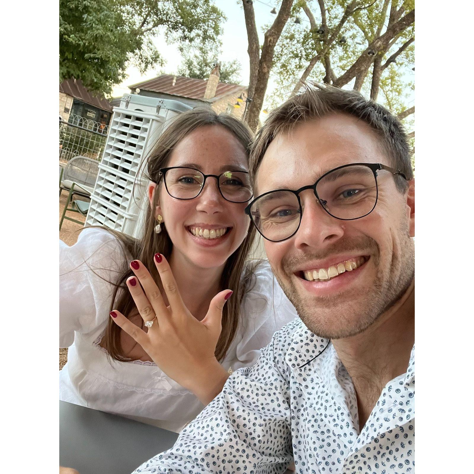 At dinner celebrating our engagement in Fredericksburg