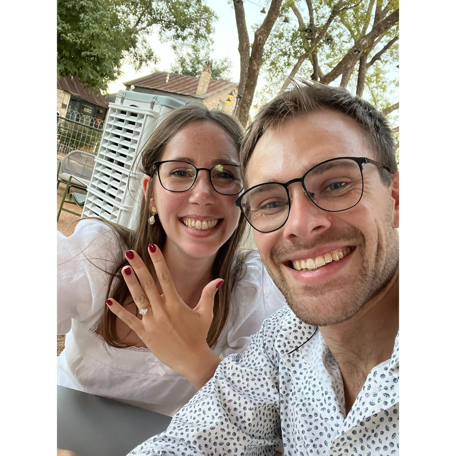 At dinner celebrating our engagement in Fredericksburg