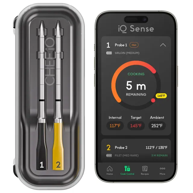 iQ Sense by CHEF iQ Smart Wireless Meat Thermometer, WiFi Unlimited Range, 5 Sensors, 2 Ultra-Thin Probes