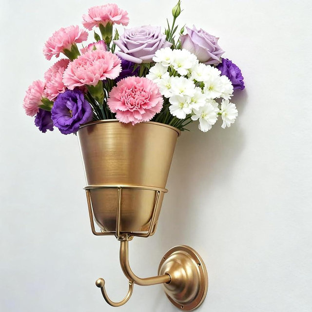 Gold Wall Vase, Hanging Home Decor, Vintage Brass Container Vase, Eclectic Hanging Decor, Multifunctional Hanging Organizer, Wall Mounted for Kitchen Bathroom Organization Decor