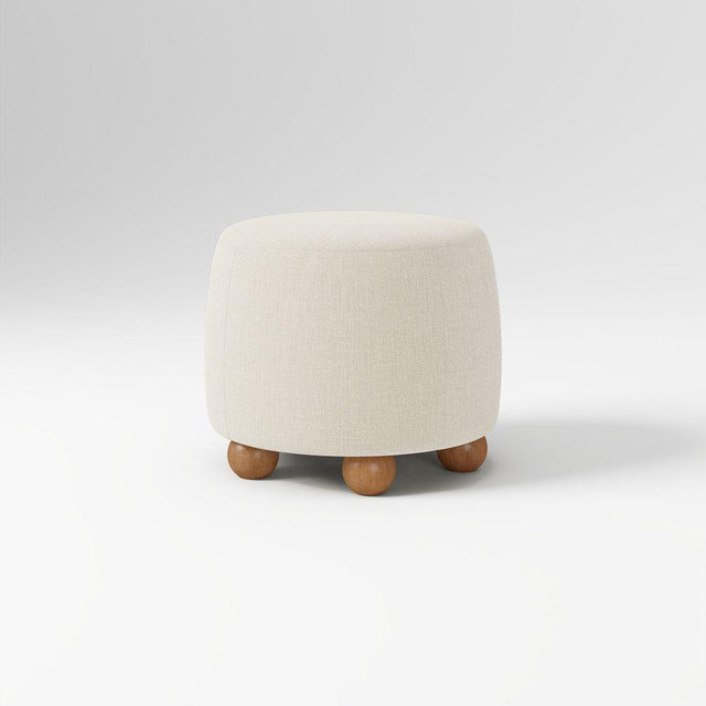 Thalia Small Round Ottoman, Twill Sand, Cool Walnut