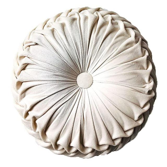 Elero Round Throw Pillow Velvet Home Decoration Pleated Round Pillow Cushion for Couch Chair Bed Car Beige