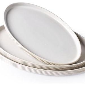 famiware Serving Platter, 16/14.6/12.9 Inch Serving Dishes for Entertaining, Party Serving Trays for Food, Buffet Oval Platters for Food, Large Plates for Bread Turkey Cheese Appetizer, Matte White