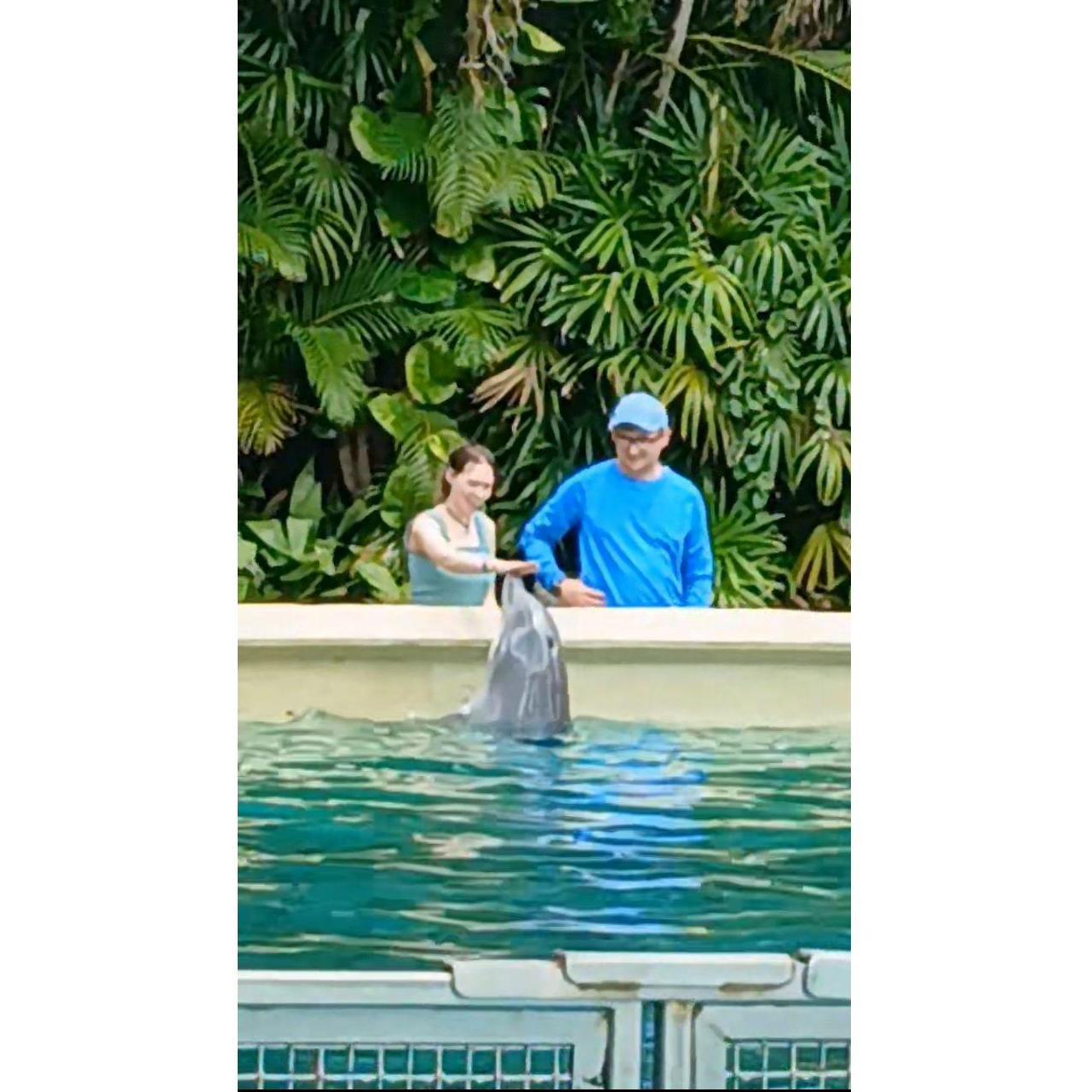 Caleb payed for us to play with a dolphin at Seaworld!