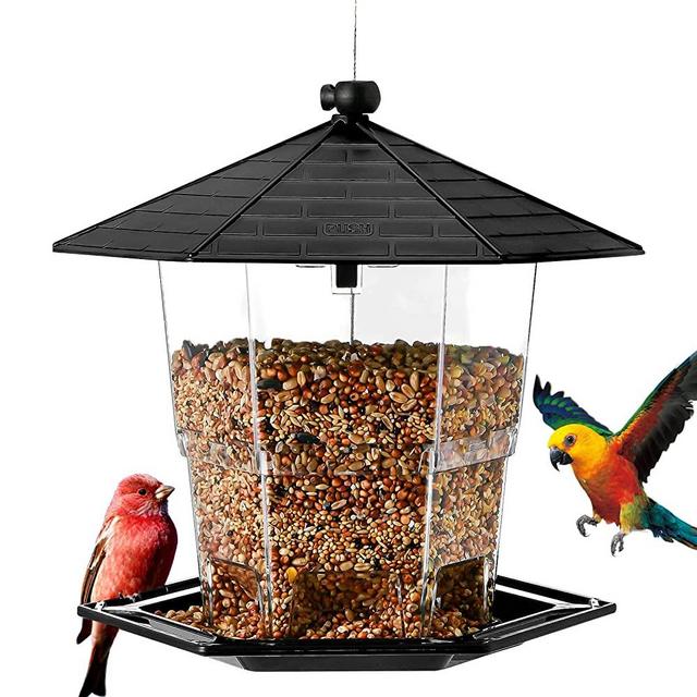 Jealoeur Bird Feeders for Outside Bird Feeder, with a Latch Feature Bird Feeder, Wild Bird Seed for Outside Feeders for Outside and Garden Decoration Yard for Bird Watchers (Black)