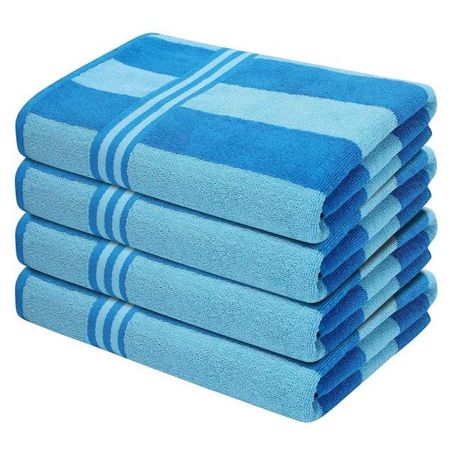 Organix Oversized Beach Towel 36"x72", Large Highly Absorbent Cabana Striped Towels, 100% Cotton Bathroom and Pool Towel 4 Pack, Adult Luxury Towels, Quick Dry Lightweight- Turquish/Water Blue