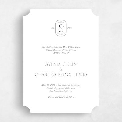 White Ticket Wedding Invitation - Bayeux Portrait
