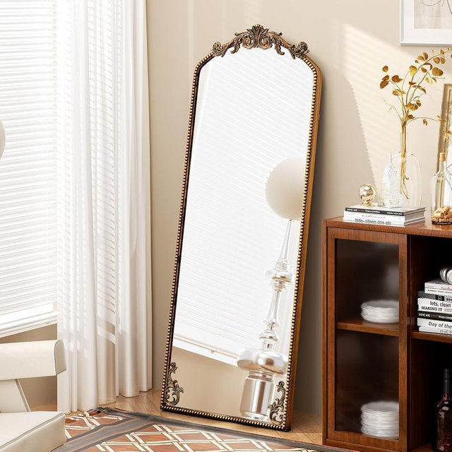 Ecomosita Gold Vintage Ornate Baroque Mirror 65"×22", Full Length Floor Mirror, Large Arched Antique Bronze Mirror for Wall, Living Room, Bedroom, Hallway, Home Decor