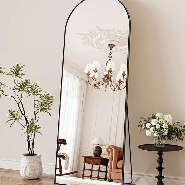 WISSMIELS 21" x 64"Arched Full Length Mirror - Wall Mounted Floor Mirror- Aluminum Alloy Frame Full Body Mirror for Bathroom Living Room Bedroom and Entryway Black