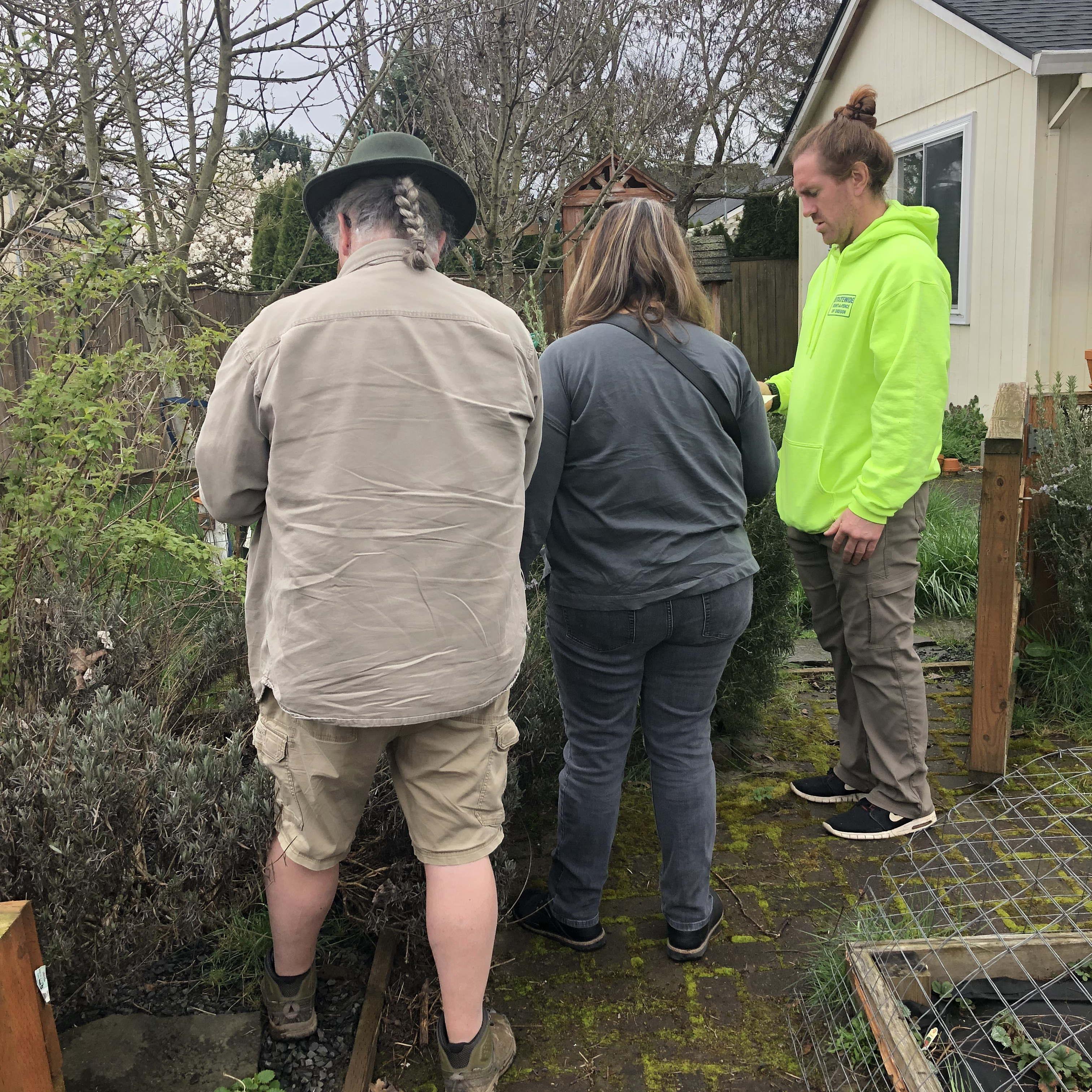 Inspecting our rosemary bush