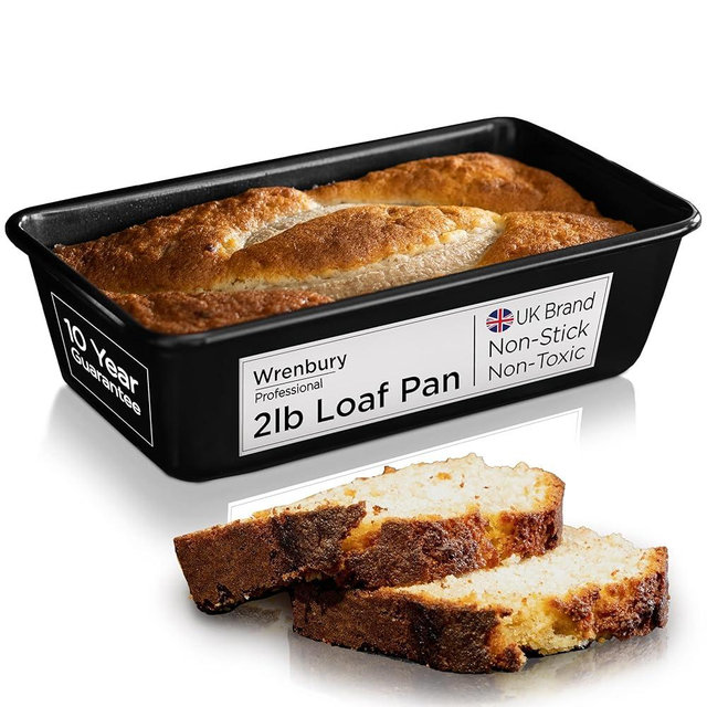 Wrenbury Large 2lb Loaf Pan for Baking Bread - Non Stick 2 lb Bread Pan - High Performance Bread Loaf Pan - Heavy Gauge Carbon Steel 2 Pound Cake Pan - Loaf Tin 9.5"