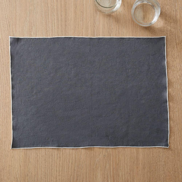 Merrowed Edge Linen Table Linens, Placemat, Anchor Gray, 14x19, Set of 2