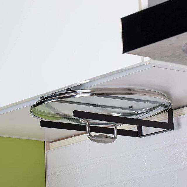 JXRCW Under Kitchen Cabinet Pot Lid Rack Holders Paper Towel Holder Organizer (Black)