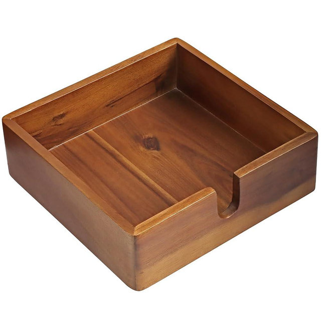 Acacia Lunch Napkin Holder 7.8 x 7.8 inches for Dining Table and Kitchen – Napkin Dispenser Made from Brown Acacia Wood – Premium Quality Feel for Dessert Beverage Party Dinner Luncheon Bar Table