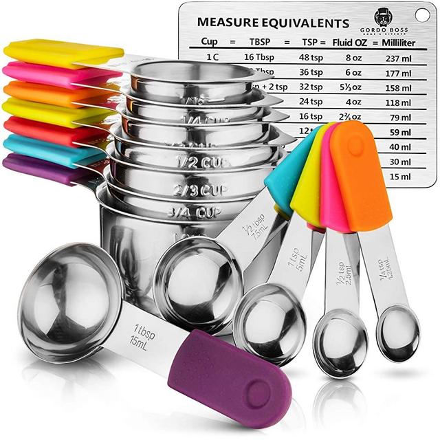 Magnetic Measuring Cups And Spoons Set. Gordo Boss 13-piece Set In Red, Pink Or Multi Color Stainless Steel Measuring Cups And Spoons Set. Professional Chef Grade Metal Measuring Cups Stainless Steel.