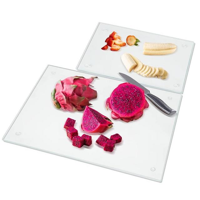 JAMBALAY Tempered Glass Cutting Board for Kitchen with Rubber Feet - Set of 2 (12"x16" & 8"x12") - Dishwasher Safe, Scratch Resistant, Heat Resistant, Shatterproof