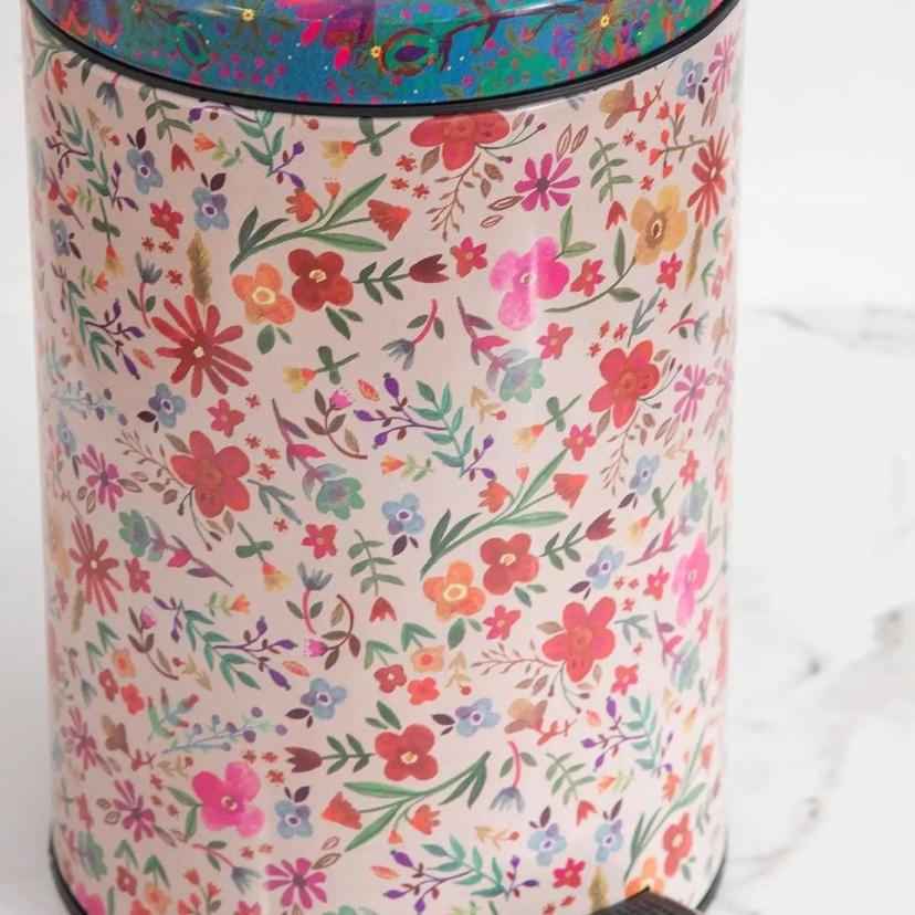 Bathroom Trash Can - Floral Border