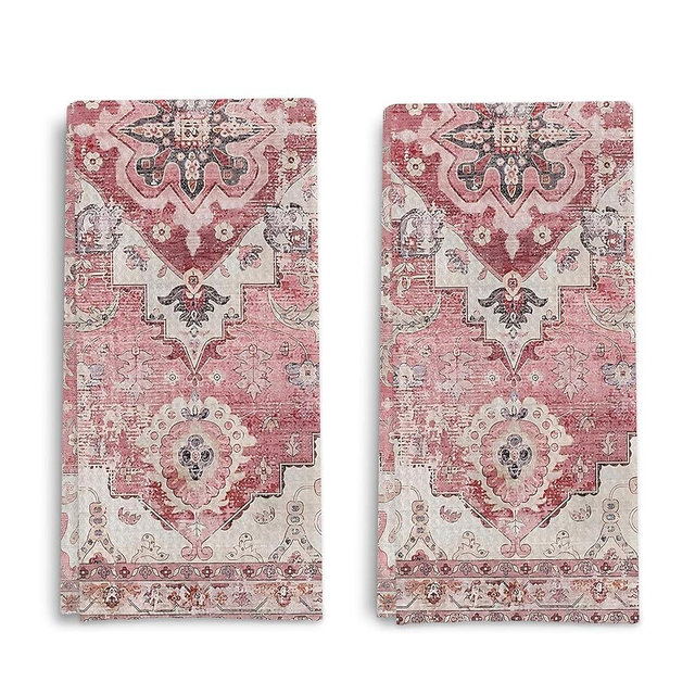 Qpenm Pink Bohemia Kitchen Towels Set of 2,Antique Oriental Decorative Hand Towels for Bathroom, Boho Dish Towels Tea Towels,16x24 Inches