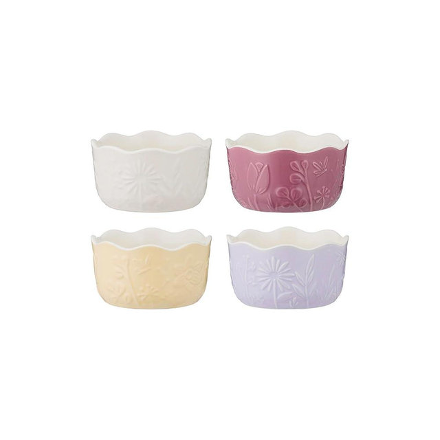 Mason Cash in The Meadow Set of 4 Ramekins 12 x 6cm | 260ml Floral Embossed Stoneware Dessert, Dip & Snack Dishes, Oven-to-Table