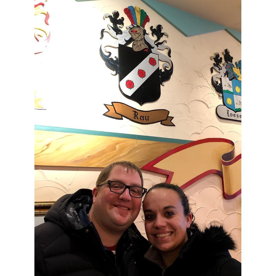 Our new last name is on display in the family crest room at the Bavarian Inn.