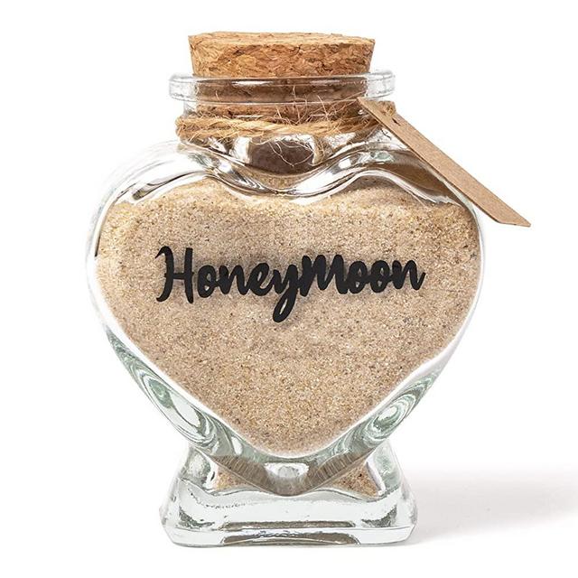 Honeymoon Sand Keepsake Jar，Bridal Shower Gift, Wedding Gift, Engagement Gift, Honeymoon Gift, Travel Gift for Couples, Newlywed, Fiance(Gift Box Includes) - 40ml Heart Shape Glass