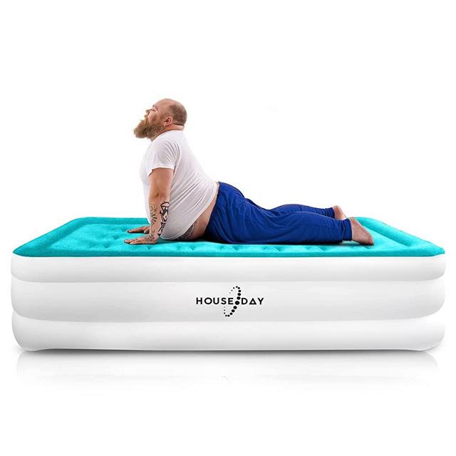 HOUSE DAY Air Mattress with Built in Pump - Twin Size Double-High Inflatable Mattress with Flocked, 3 Mins Quick Self-Inflation/Deflation, Waterproof, Portable Blow Up Bed for Home Camping Travel
