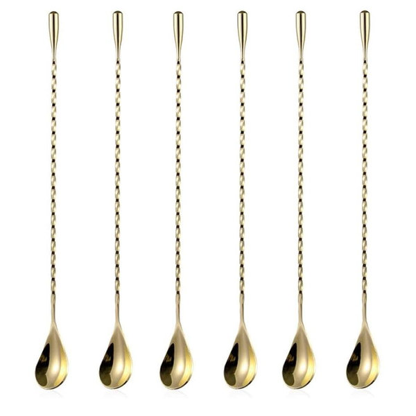 6 Pcs 12 Inch Bar Mixing Spoon Cocktail Spoon Stainless Steel Bar Long Spoon With Spiral Pattern Gold