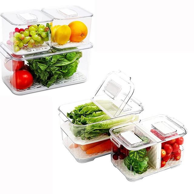 REFSAVER Fruit Storage Container for Refrigerator 5 Pack Produce Storage Bins with Removable Drain Tray and Lids