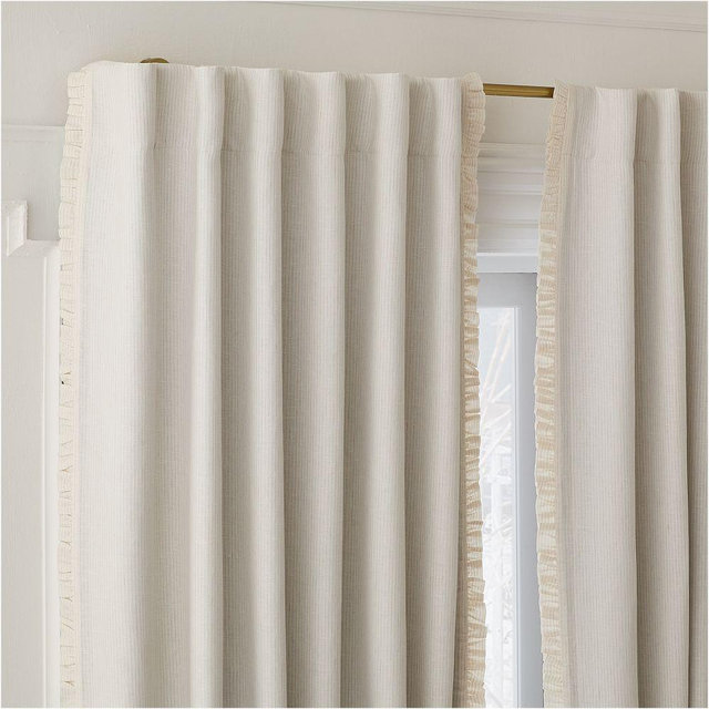 Ruffle Linen With Blackout, 48x84, Sand Pinstripe