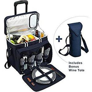 Picnic at Ascot Original Equipped Cooler on Wheels for 4 - Extra Wine Tote
