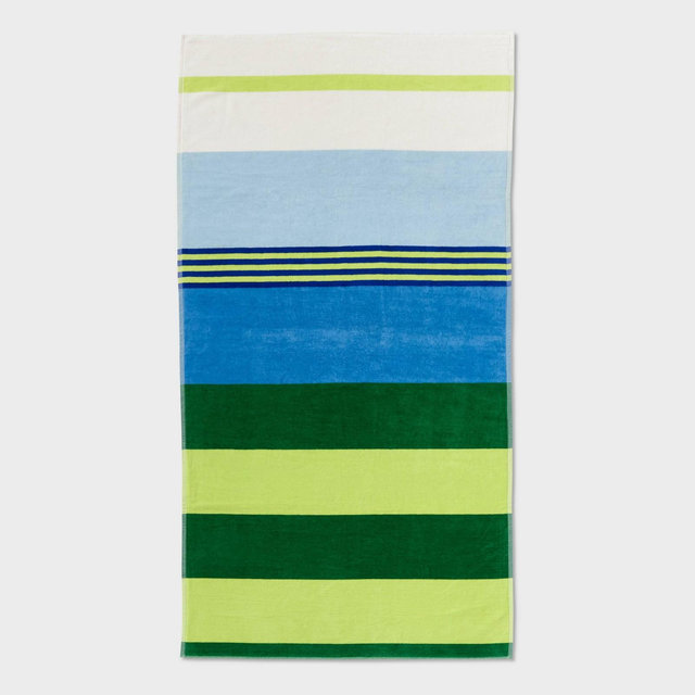 36"x72" Reversible Crosswoven Multi Striped Oversized Beach Towel Blue/Green - Room Essentials™