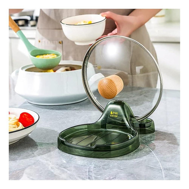 Multifunction Kitchen Spatula Rack, Spoon Rest with Lid Holder for Stove Top, Versatile Pot Lid Ladles Holder, Heat-Resistant Utensil Rest Organizer for Kitchen Counter Tongs, Forks (Clear Green)