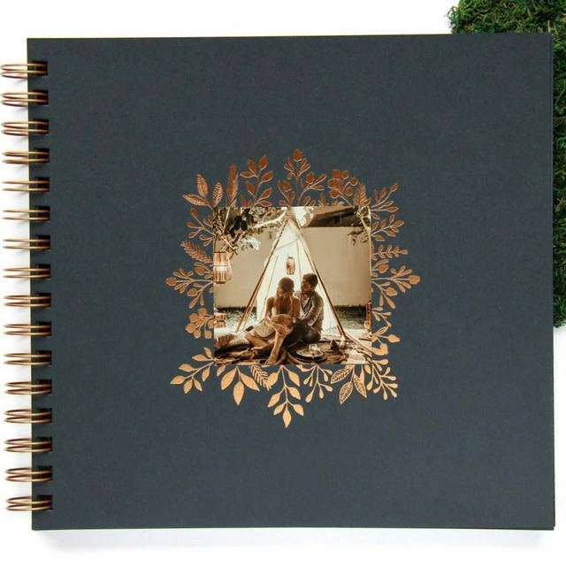 Scrapbook Album Black, Rustic Wedding Guestbook, First Anniversary Photo Album. 90 Black Pages. 8.5"x9.5" Photo Guestbook, Couples Scrapbook, Wedding Scrapbook Album For Couples Engagement (Bk/Br/BK)